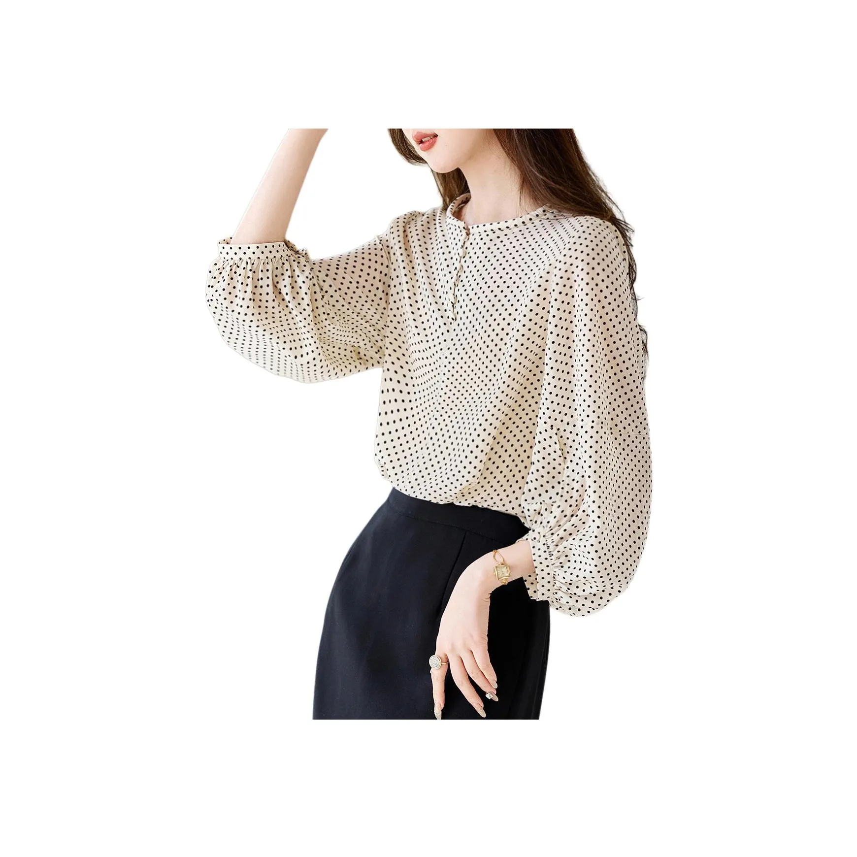 【Dme】 Шифон Рубашка Женская Экрю