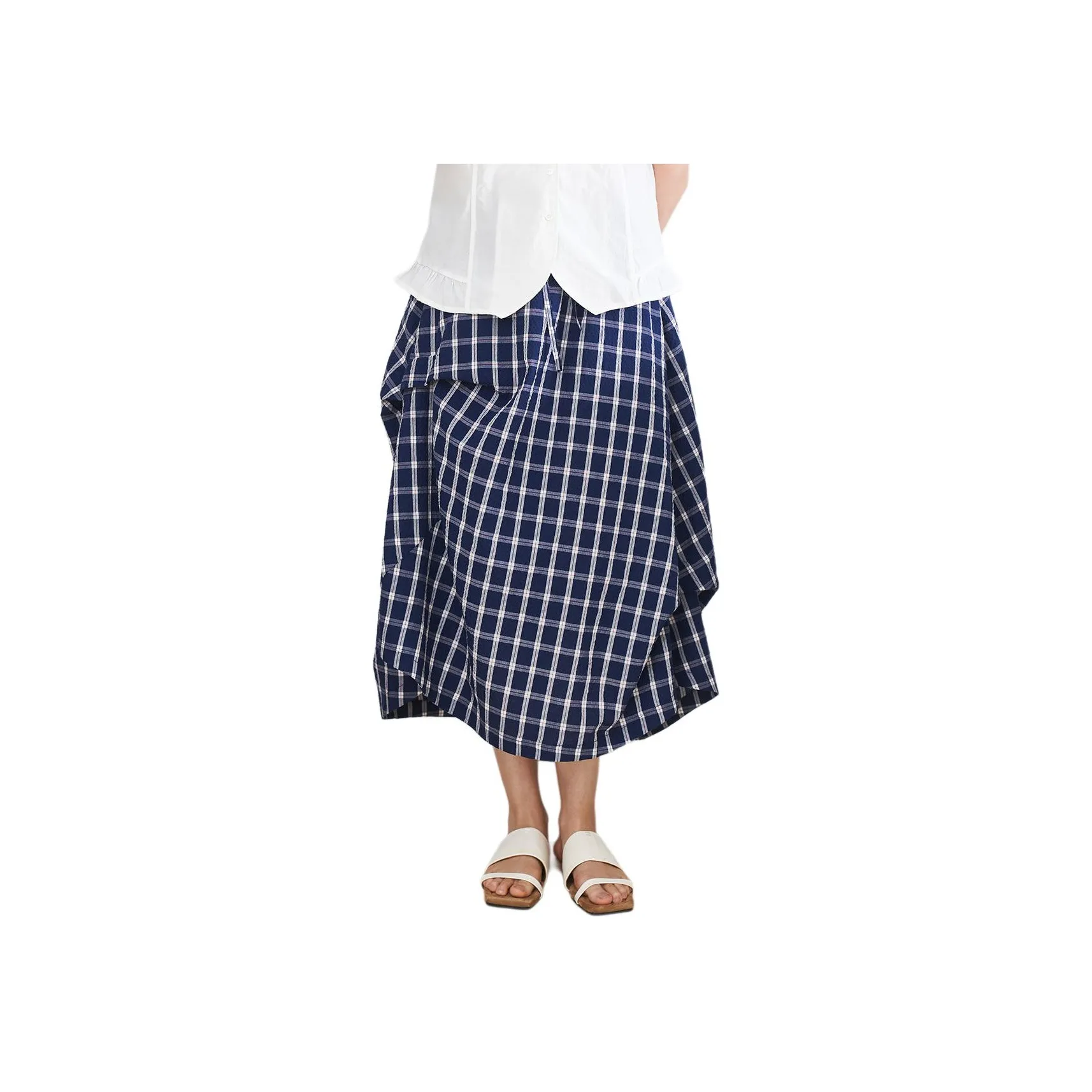 ZIMO Синие Клетчатые Женские Повседневные Длинные Юбки