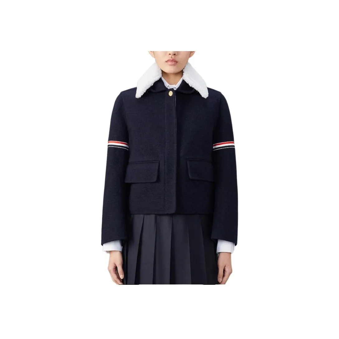 THOM BROWNE RWB striped Shearling collar Jacket