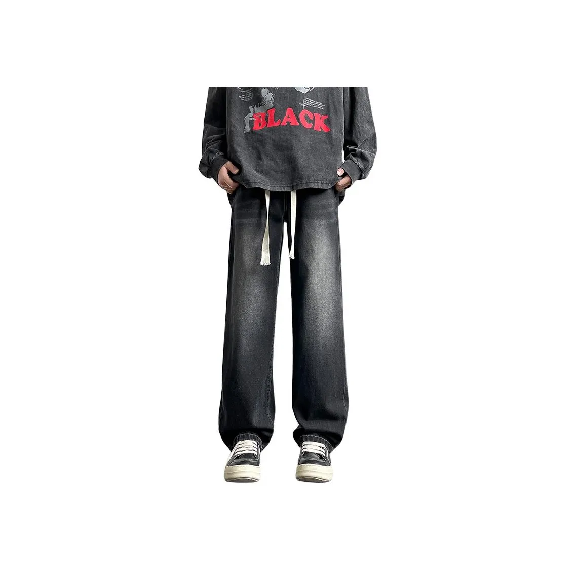 NOME Преппи стиль Свободный крой Повседневный Стираемый Потертый Кружево Вверх Джинсы Унисекс