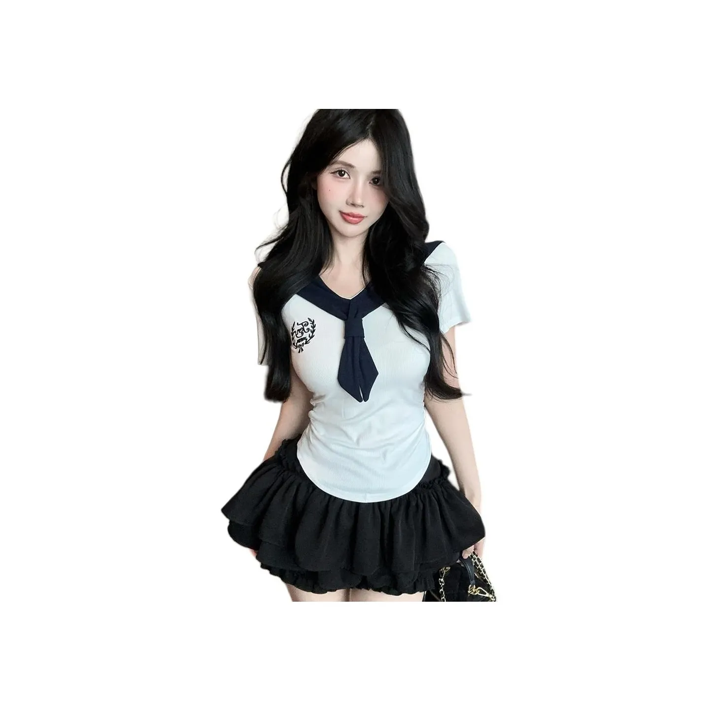 DGMZ Uniforms Women's White Top Black Skirt Set