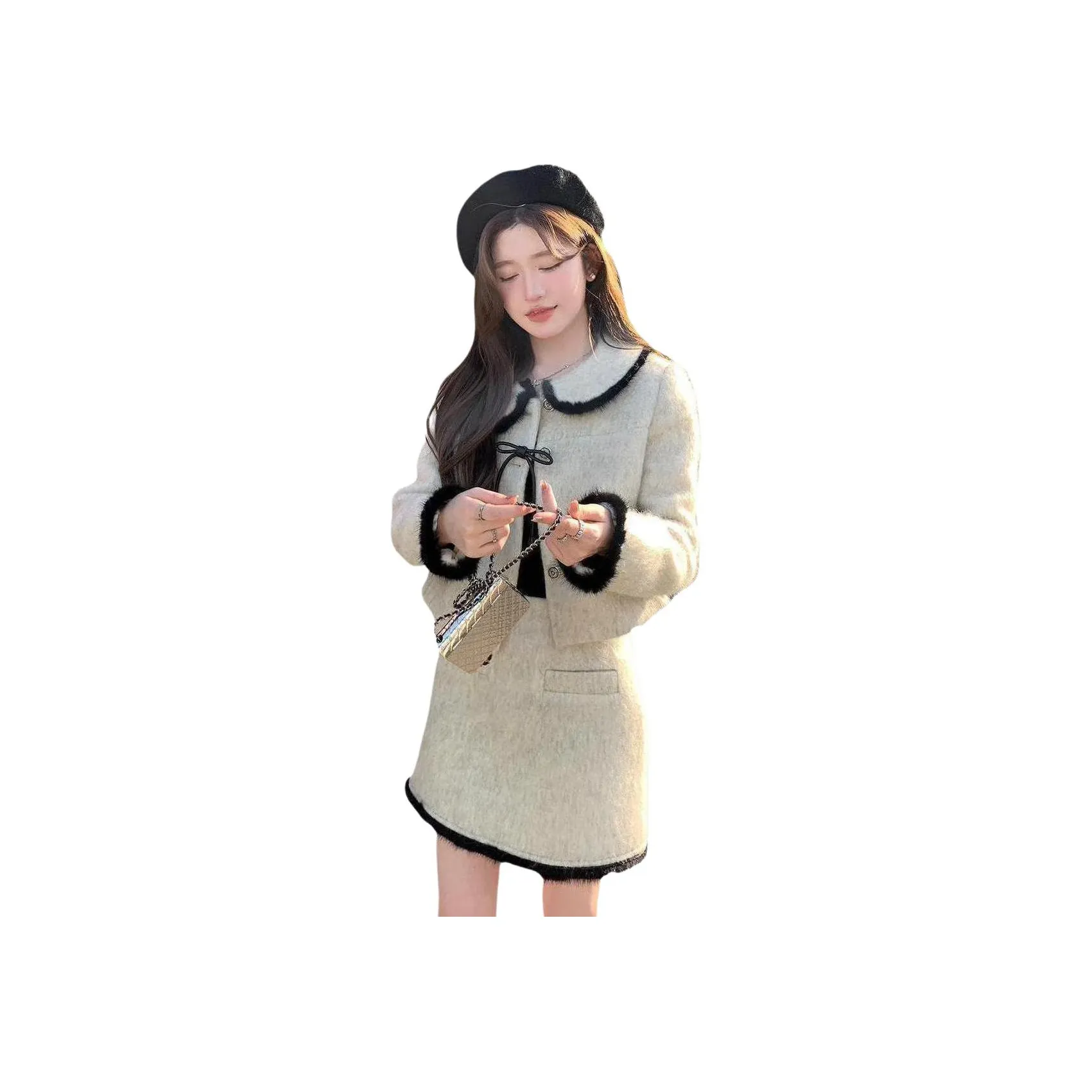 JECCI FIVE Шерстяной Топ+Юбка Женские Комплекты с Юбкой