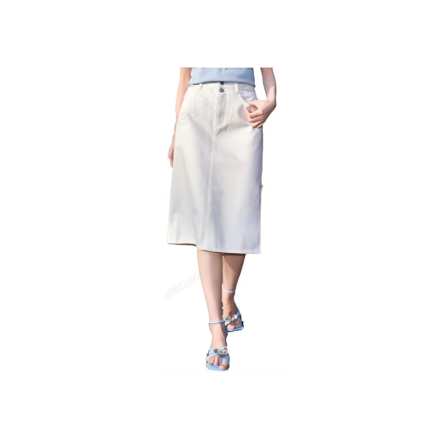 XIANGYING Denim Long Skirt Women's White
