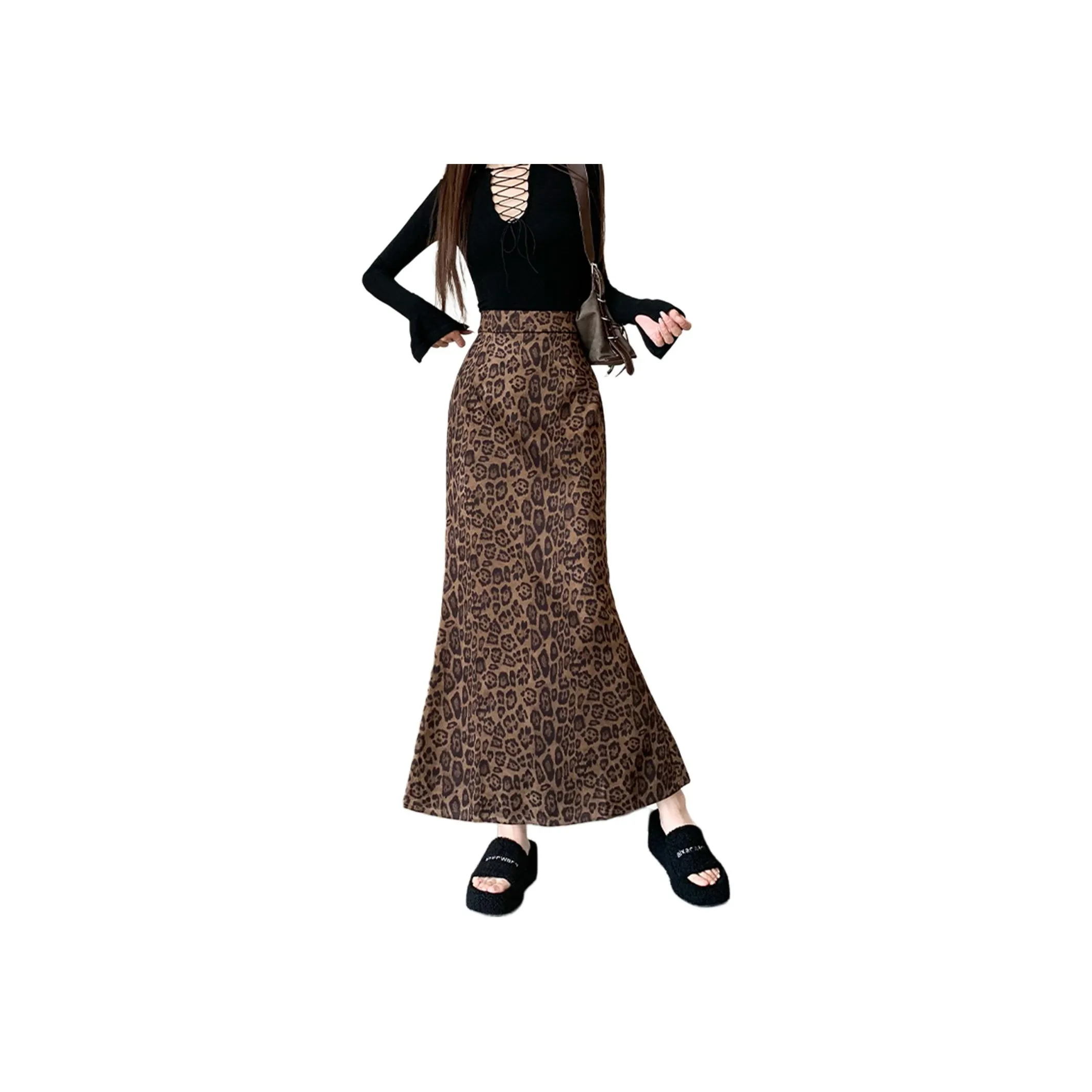 Wbwq Casual Long Skirts Women's Leopard Print