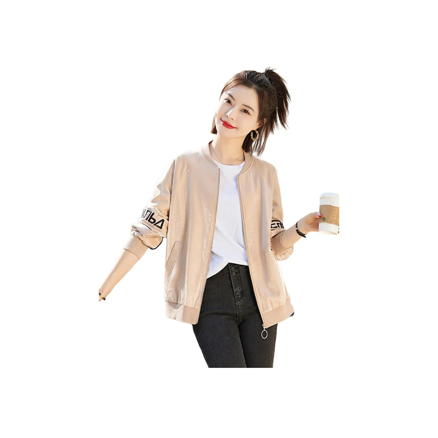 Mo Han Yi Mei Бейсбольная куртка Женская Розовое золото