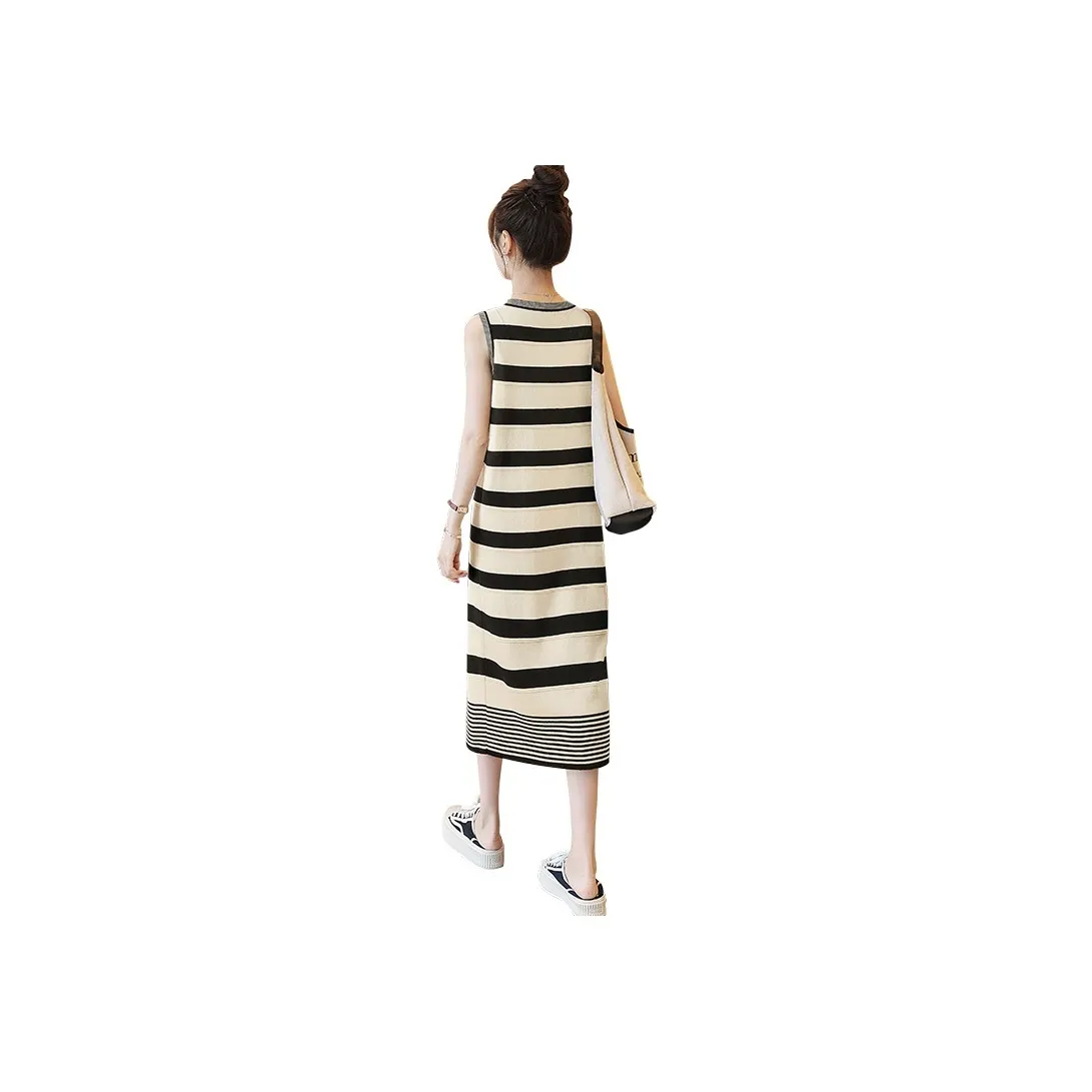 Cypress House Sleeveless Dress Women's Black Rice Stripes