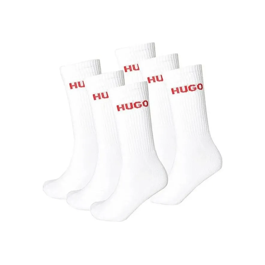 HUGO BOSS Six Pack Of Quarter Length Socks With Logo Detail Mid Calf Socks Men's 6 Pack White