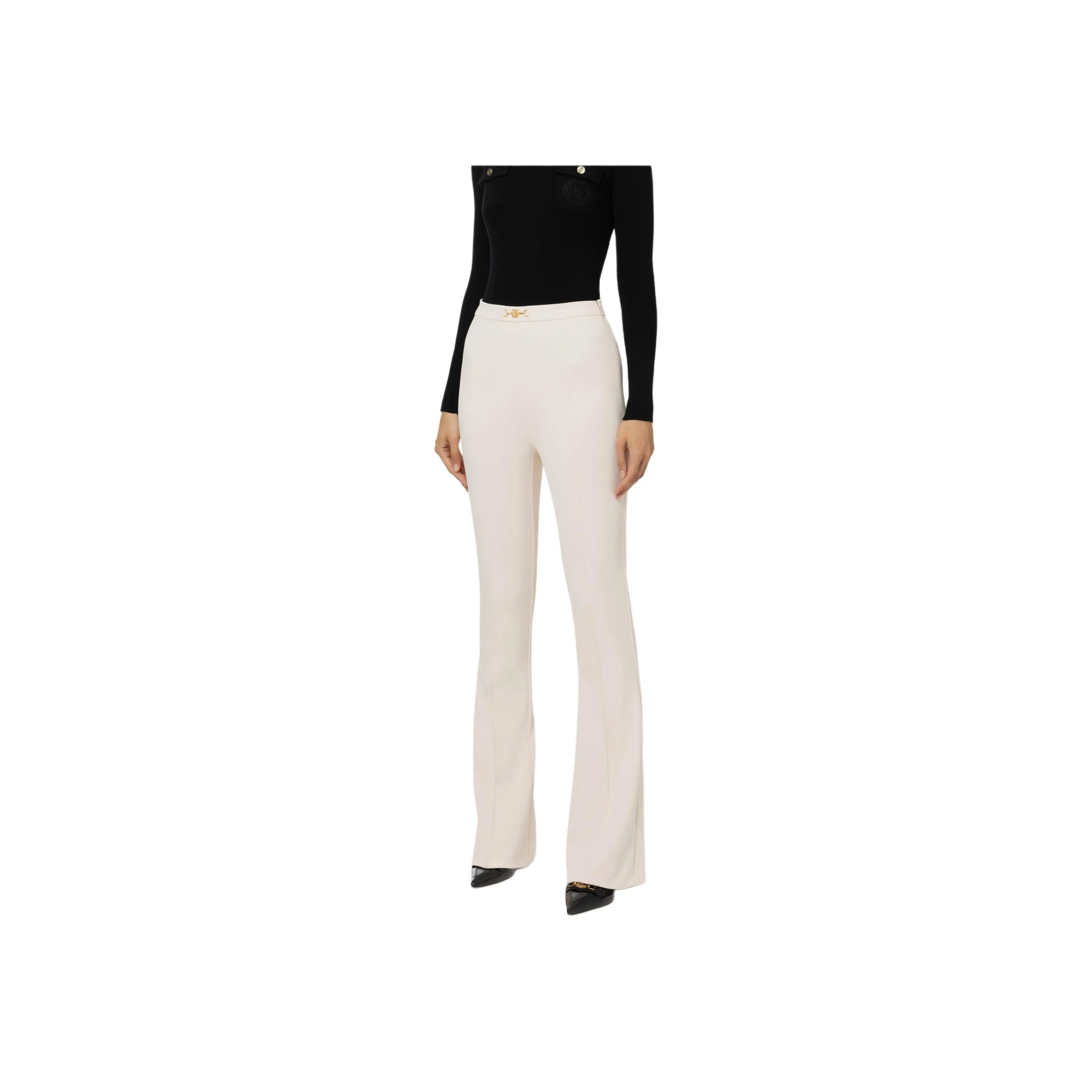 Elisabetta Franchi Horsebit Stretch Crepe Palazzo Trousers