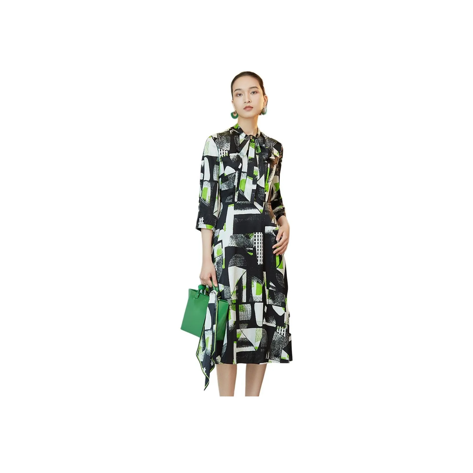BBLLUUEE Long Sleeved Dress Women's Black Emerald Green