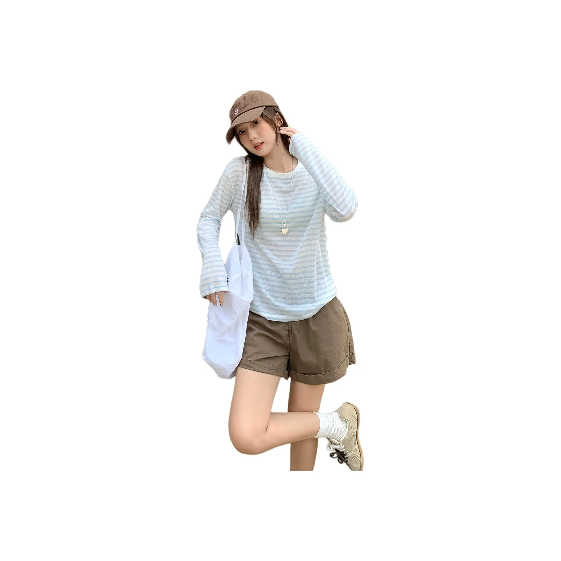 GORGEOUSIDEA Полосатая длинная рубашка с длинными рукавами, женская футболка