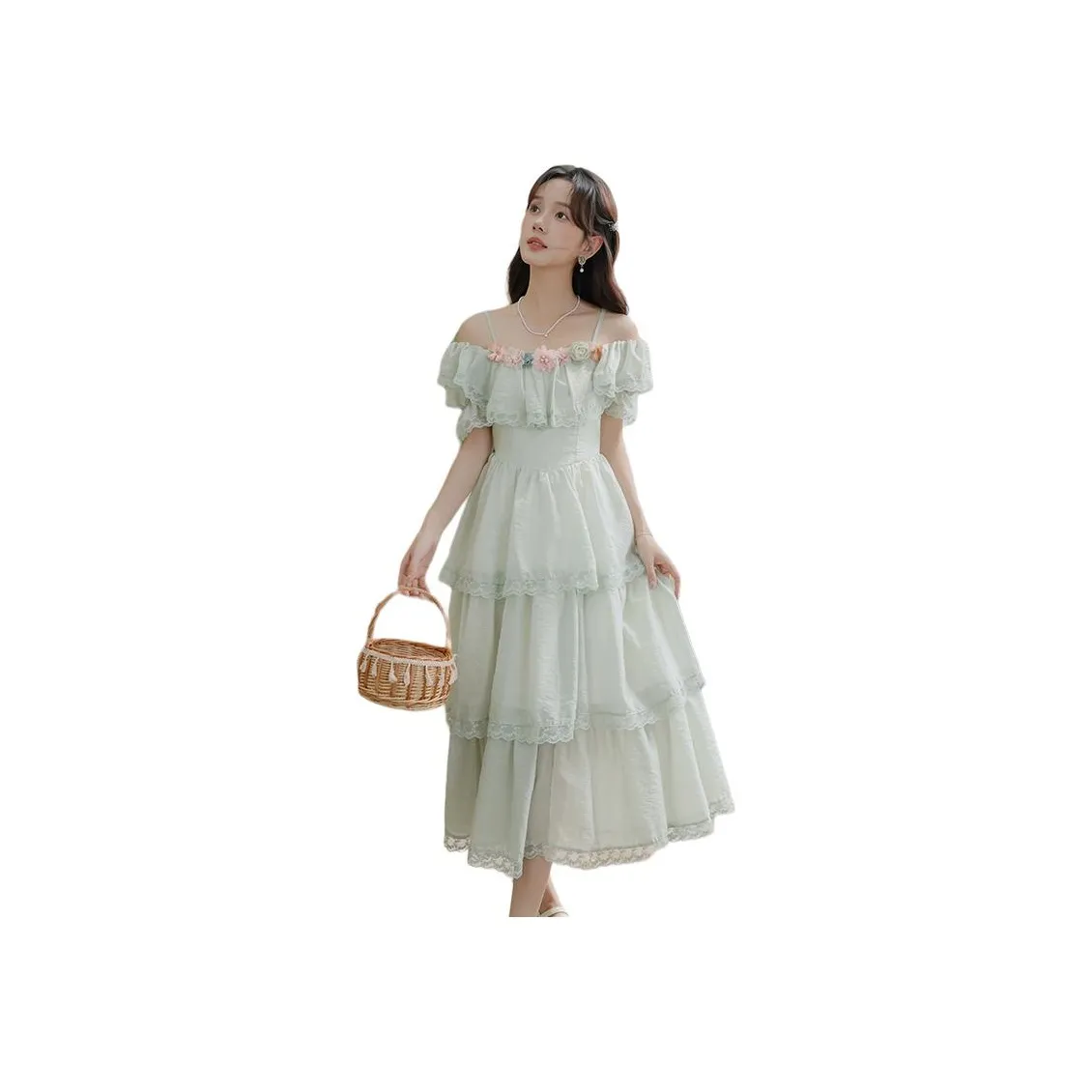 MM Зеленый многоуровневый юбка Женские слип-платья