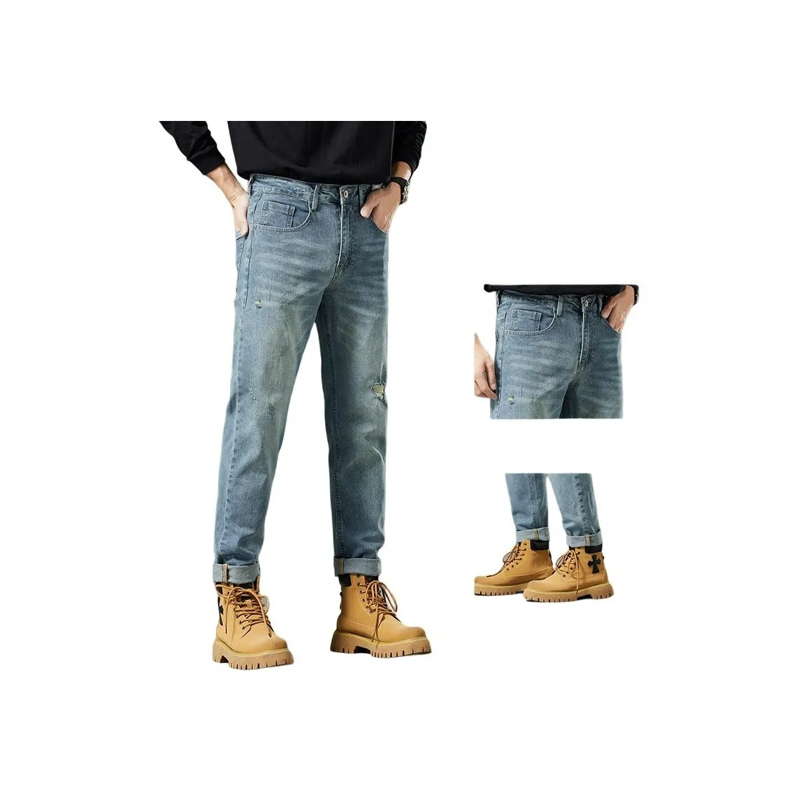 DABAISHA Jeans Men's Light Vintage Color