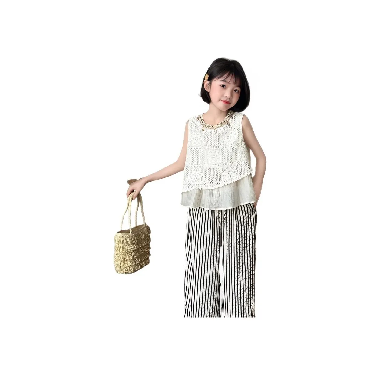 TONYBEAR 2025 Bohemian Style Полосатые Брюки Комплект из двух предметов для средней школы