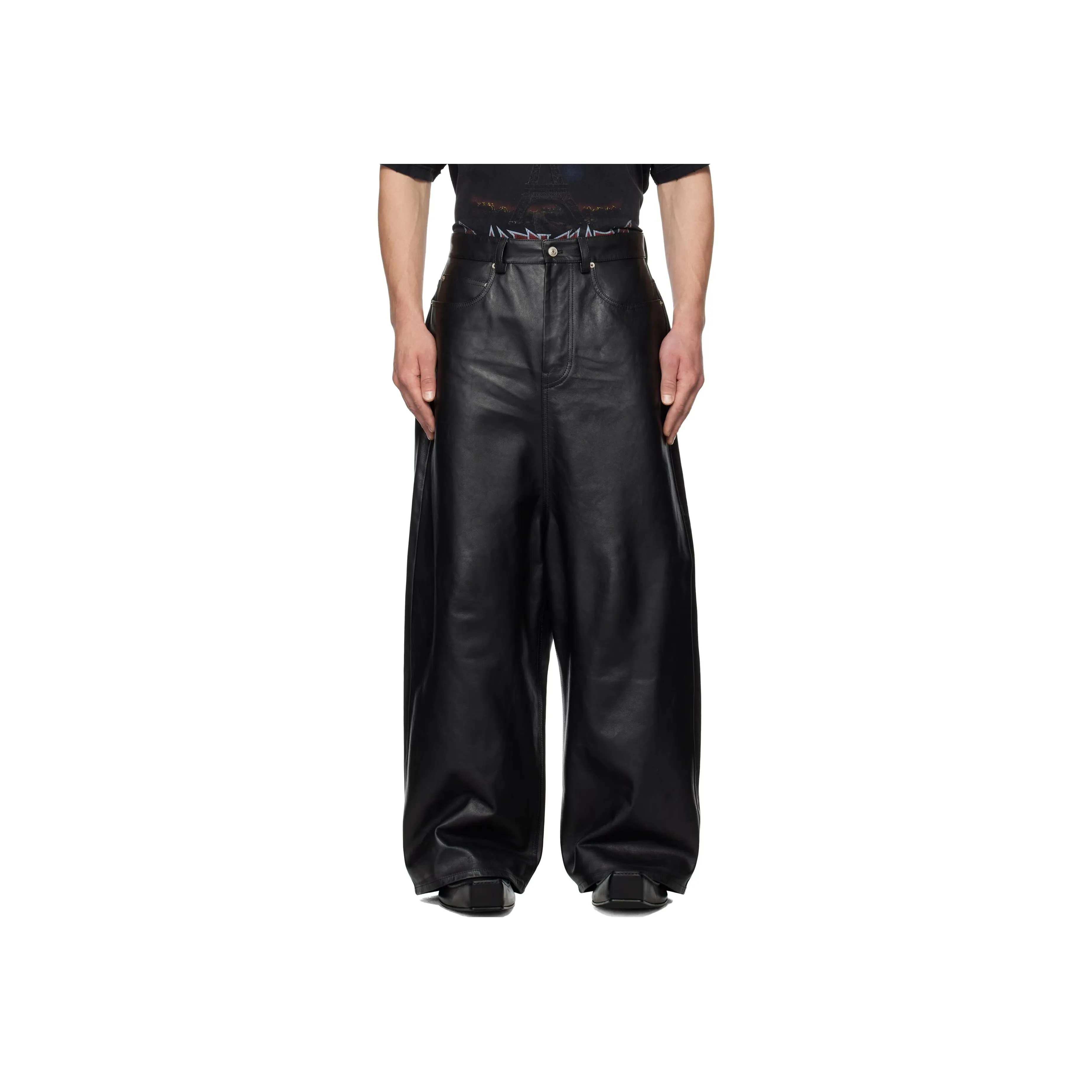 Balenciaga Leather Pants Men's Black