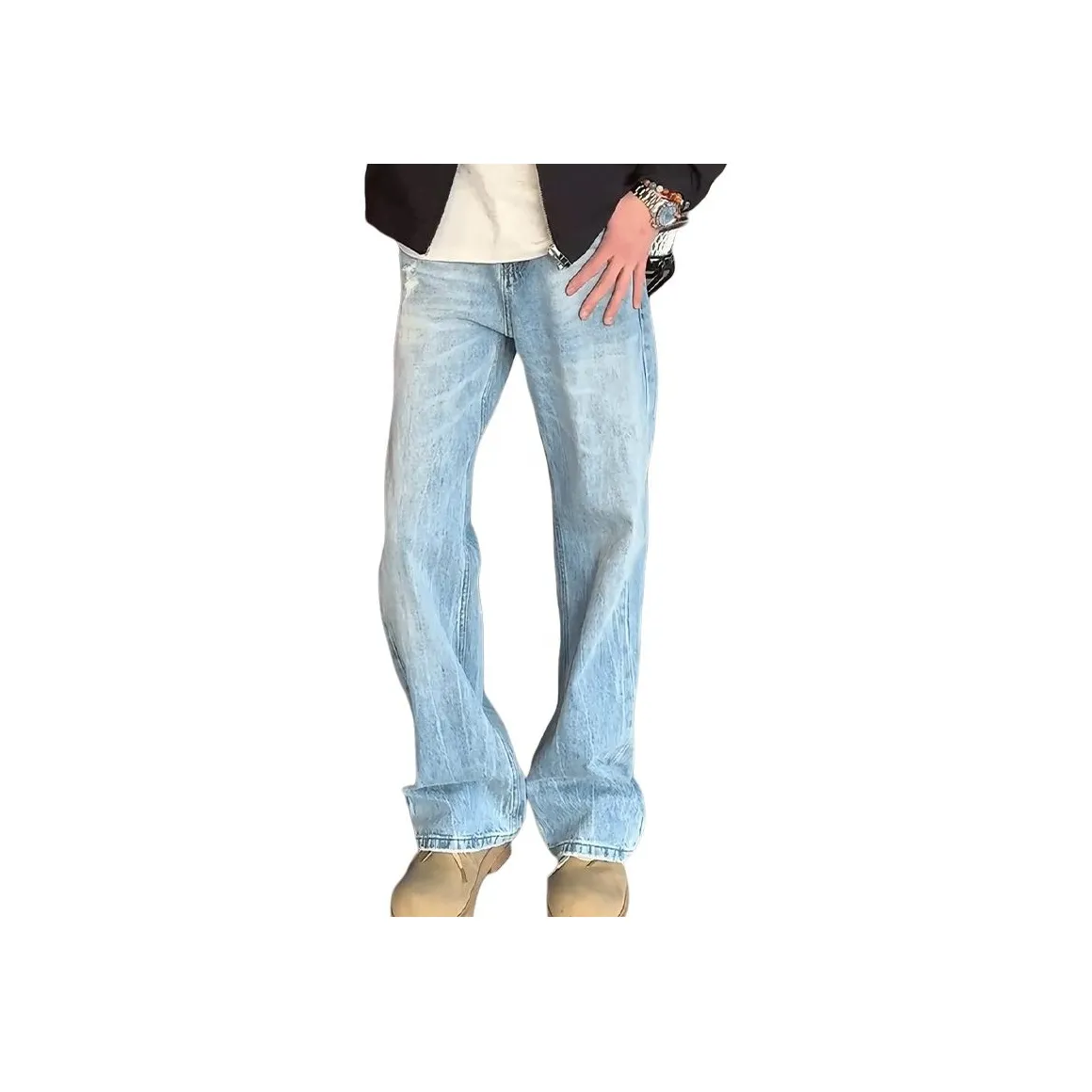 YICHEN A Линия Буткат Бамбук Цветочный [Ледяной синий] Унисекс Джинсы