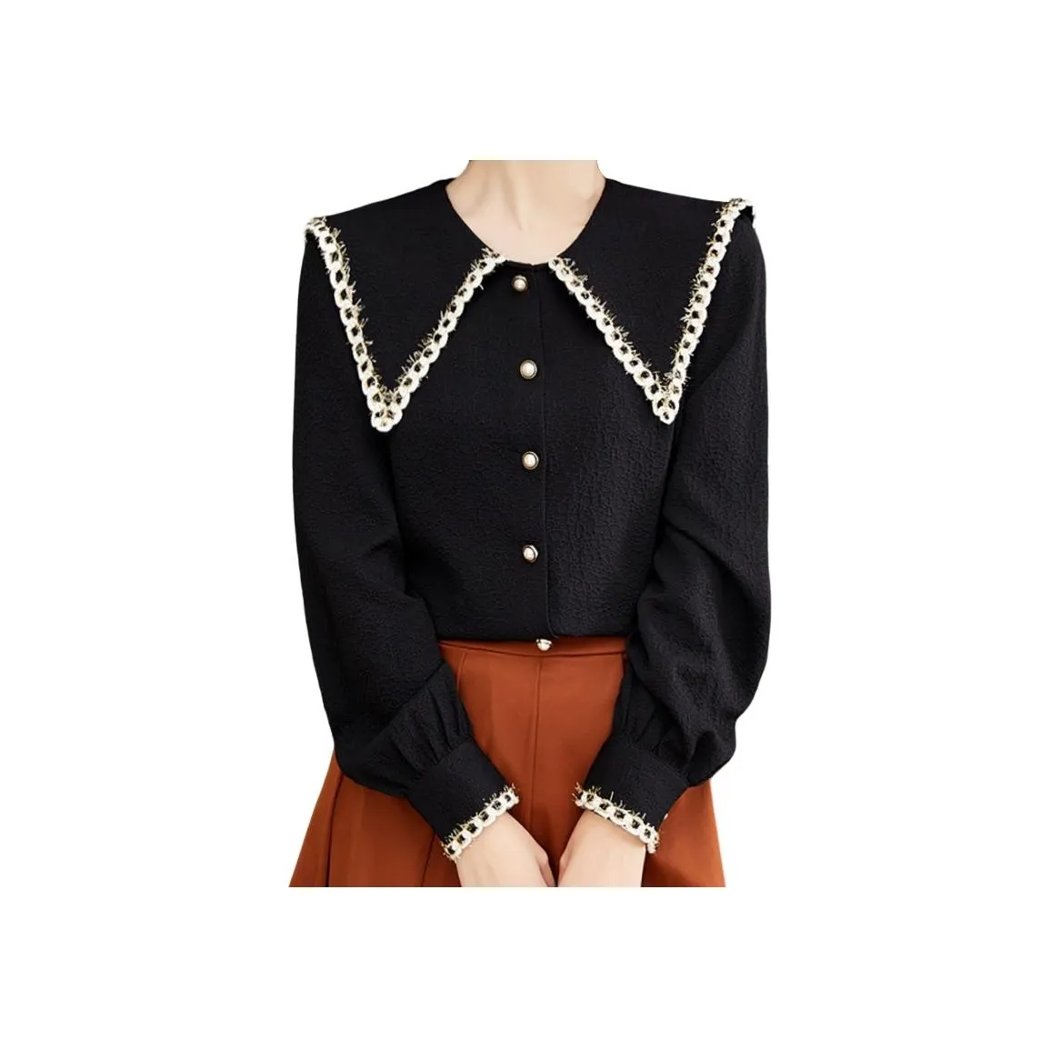 Lan Miao 1750 Черные Женские Шифоновые Рубашки