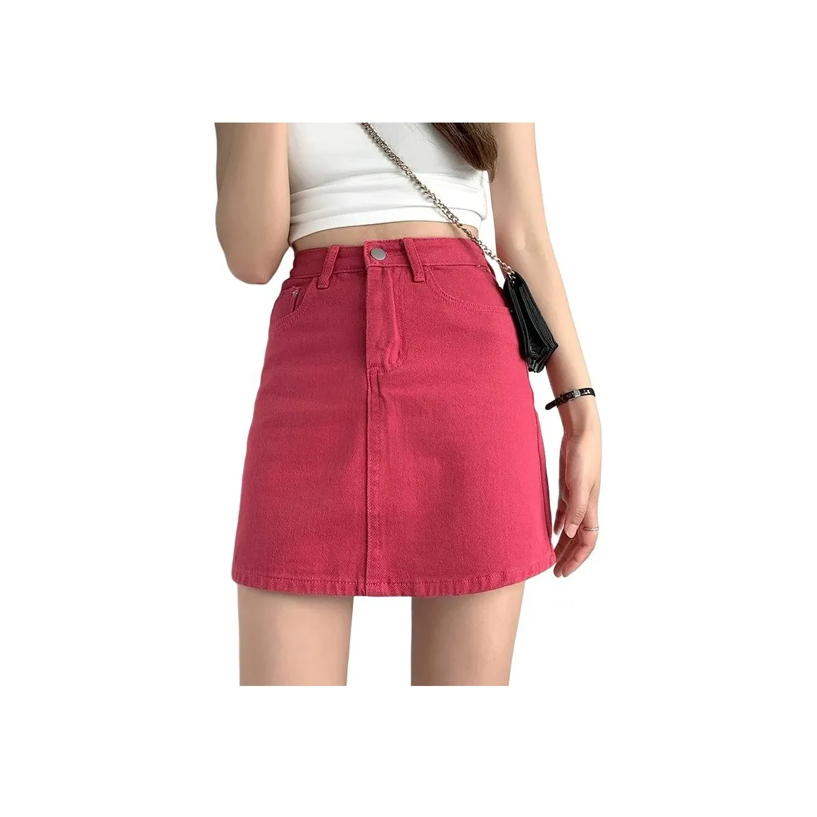 NHZN Джинсовые короткие юбки Женские Розово-красный