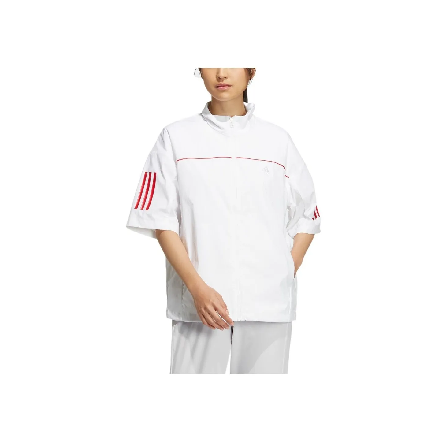 adidas Women'ss Striped Short-Sleeve Jacket White