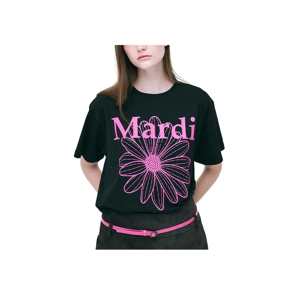 MARDI MERCREDI FW24 Drop Shoulder Sleeve T Shirt Women's Black Fuchsia Korean Style