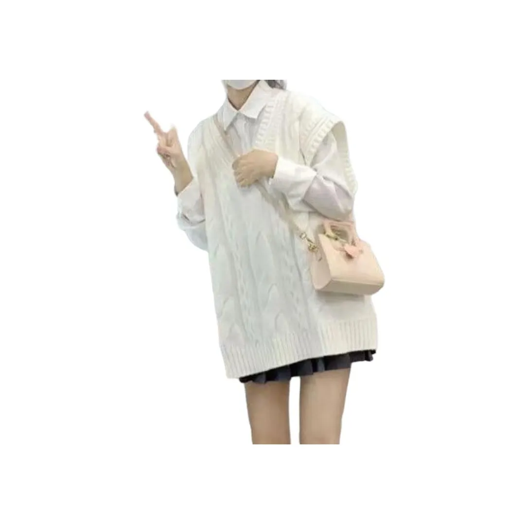 Mu Qingqing Белая рубашка + Серый с оборками юбка + Белый жилет - Набор из трех предметов Женские юбочные комплекты