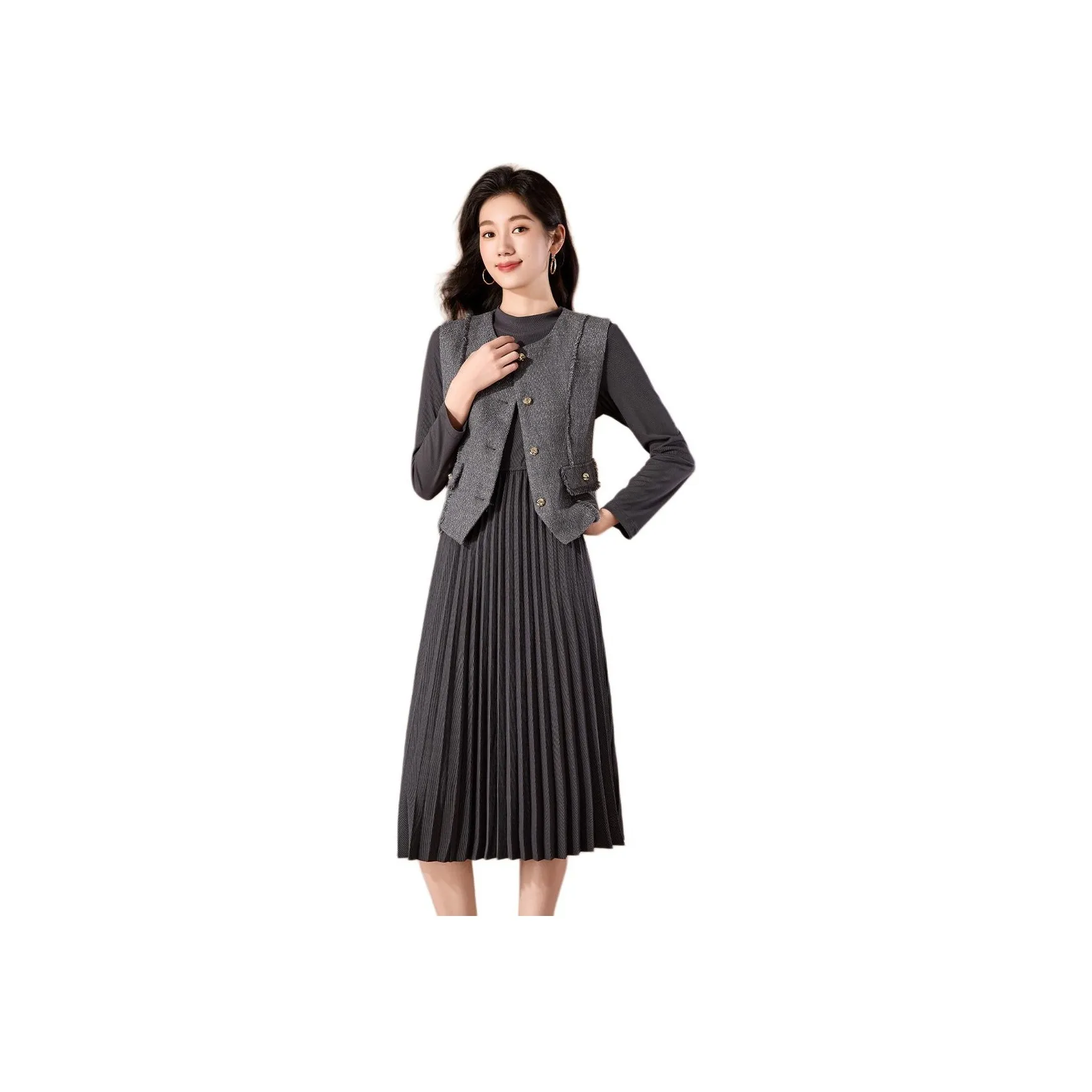 Mylan Spring, Fall Skirt Set Straight Women's Gray