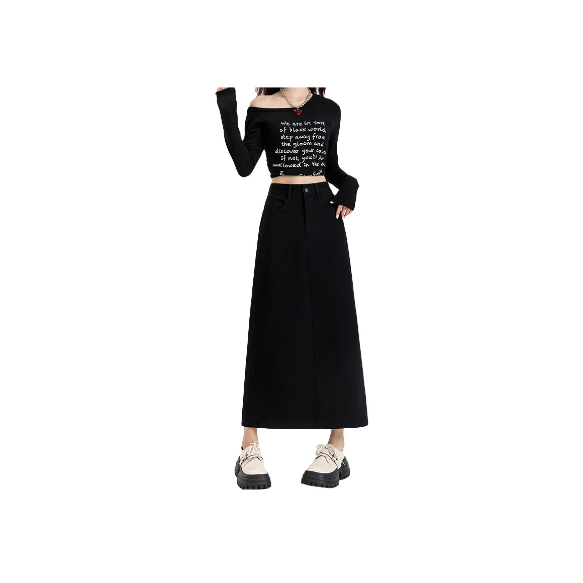 ZAZN Denim Long Skirts Women's Black