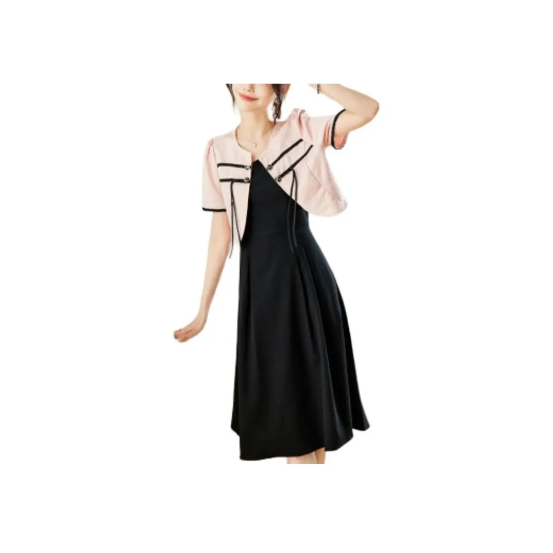 TERRE BLEUE Two Piece Skirt Sets Women's Clothing Sets Pink+Black