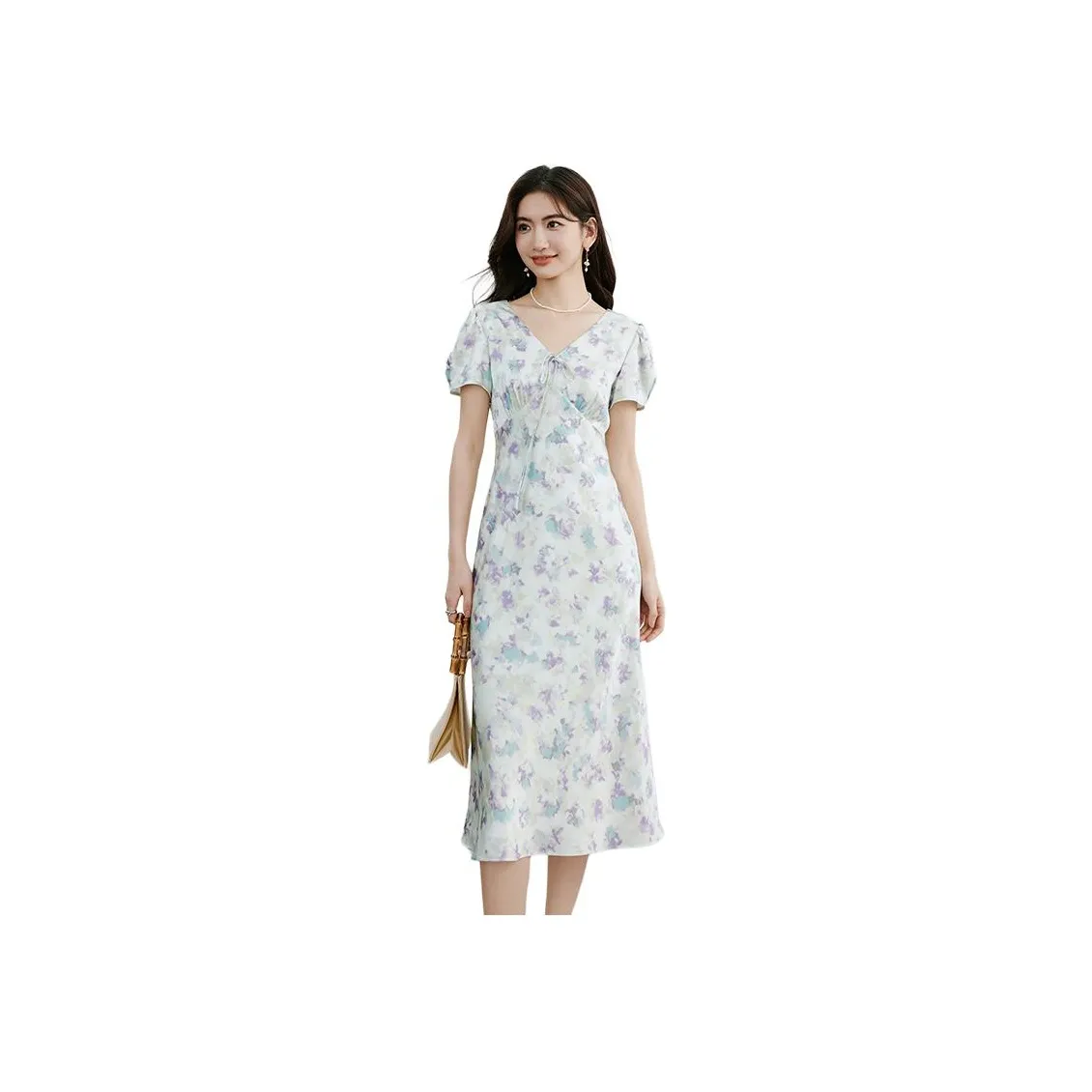 Hopeshow Short Sleeved Dress Women's Green Floral