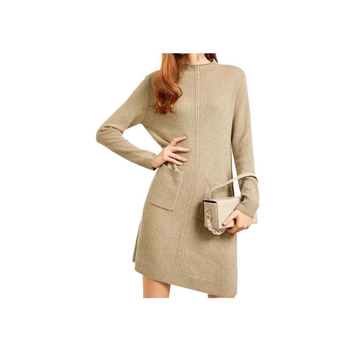 MIHUANG Длинное платье с длинными рукавами женское светло-верблюжий