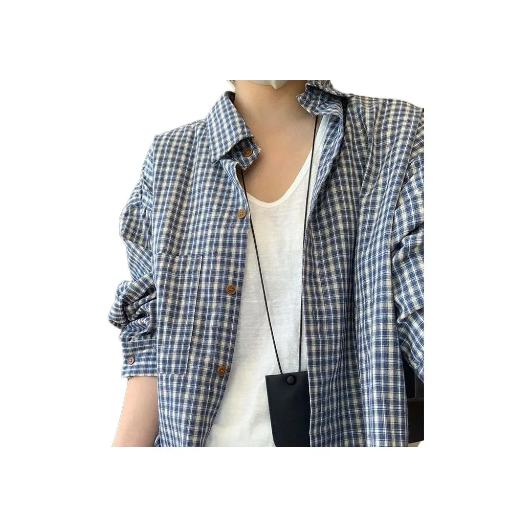 PAIN OR PLEASURE Клетчатая рубашка верхняя одежда женская синяя клетка