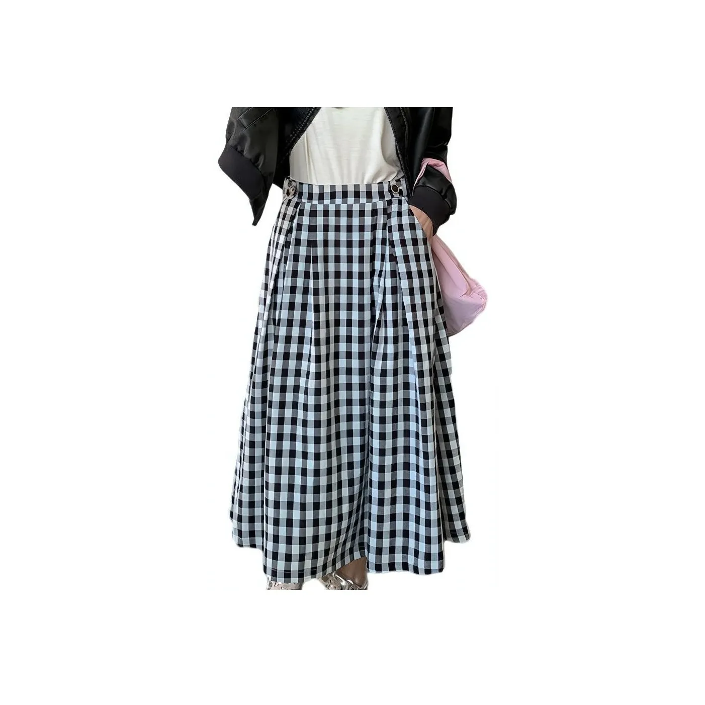 SISILYON STUDIO Casual Long Skirts Women's Black White Plaid