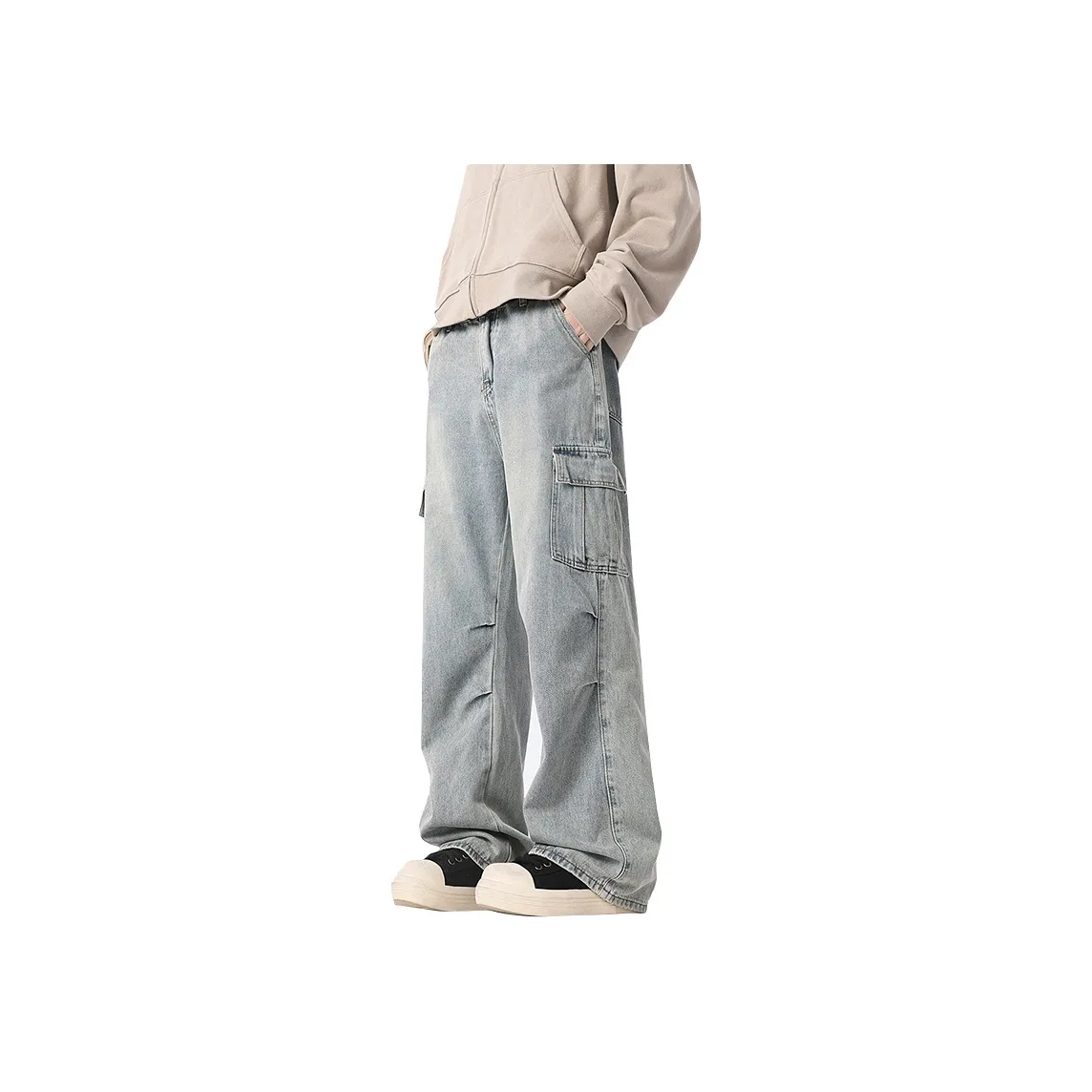 FONDLOOK Washable Distressed Workwear Jeans Men's