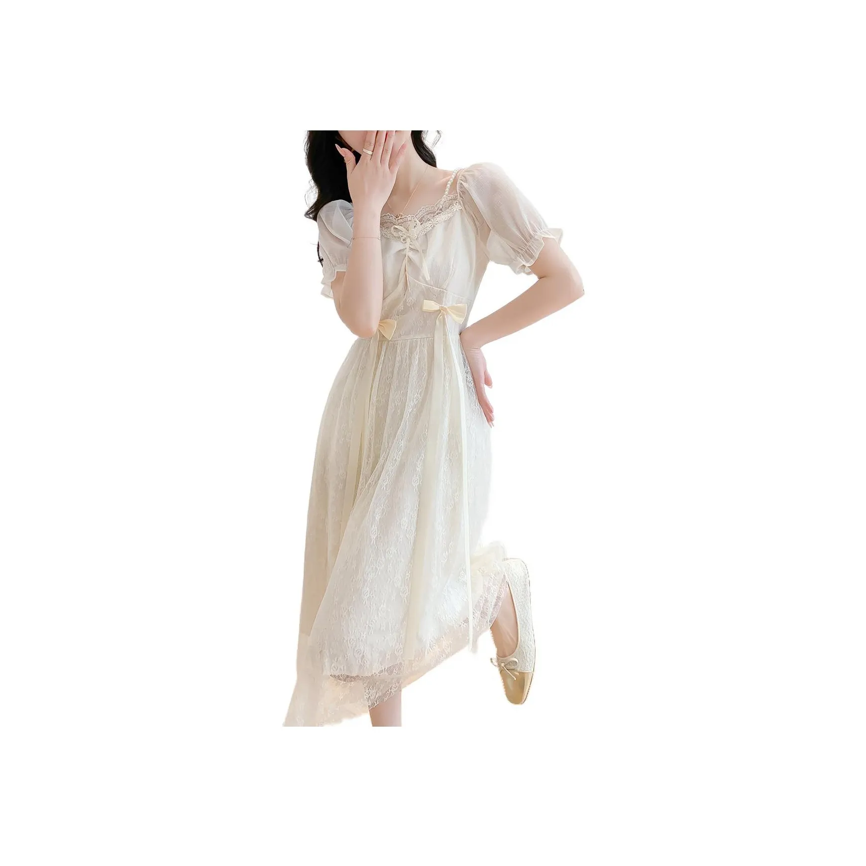 Mokana Короткий рукав Платье Женское Белое