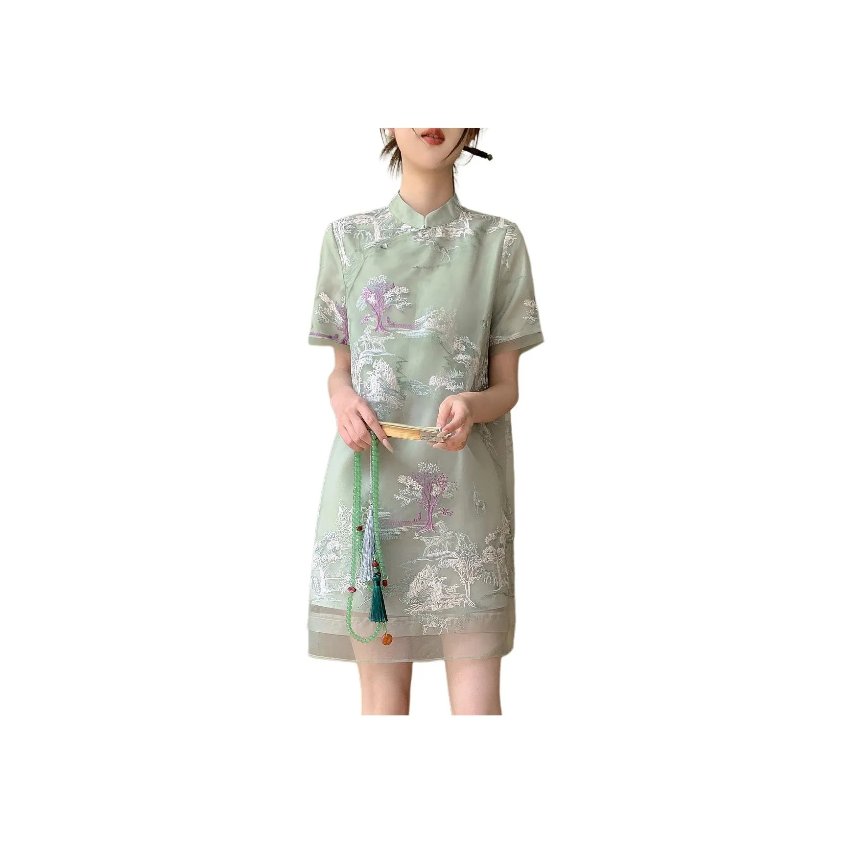【dme】 Short Sleeved Dresses Women's Light Aqua Green