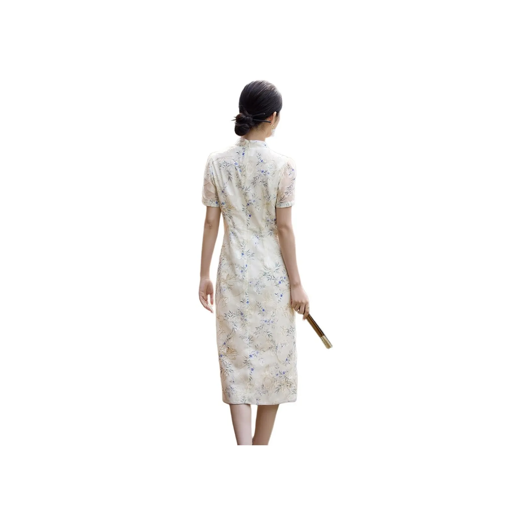 XWI Short Sleeved Dress Women's Beige With Purple Floral