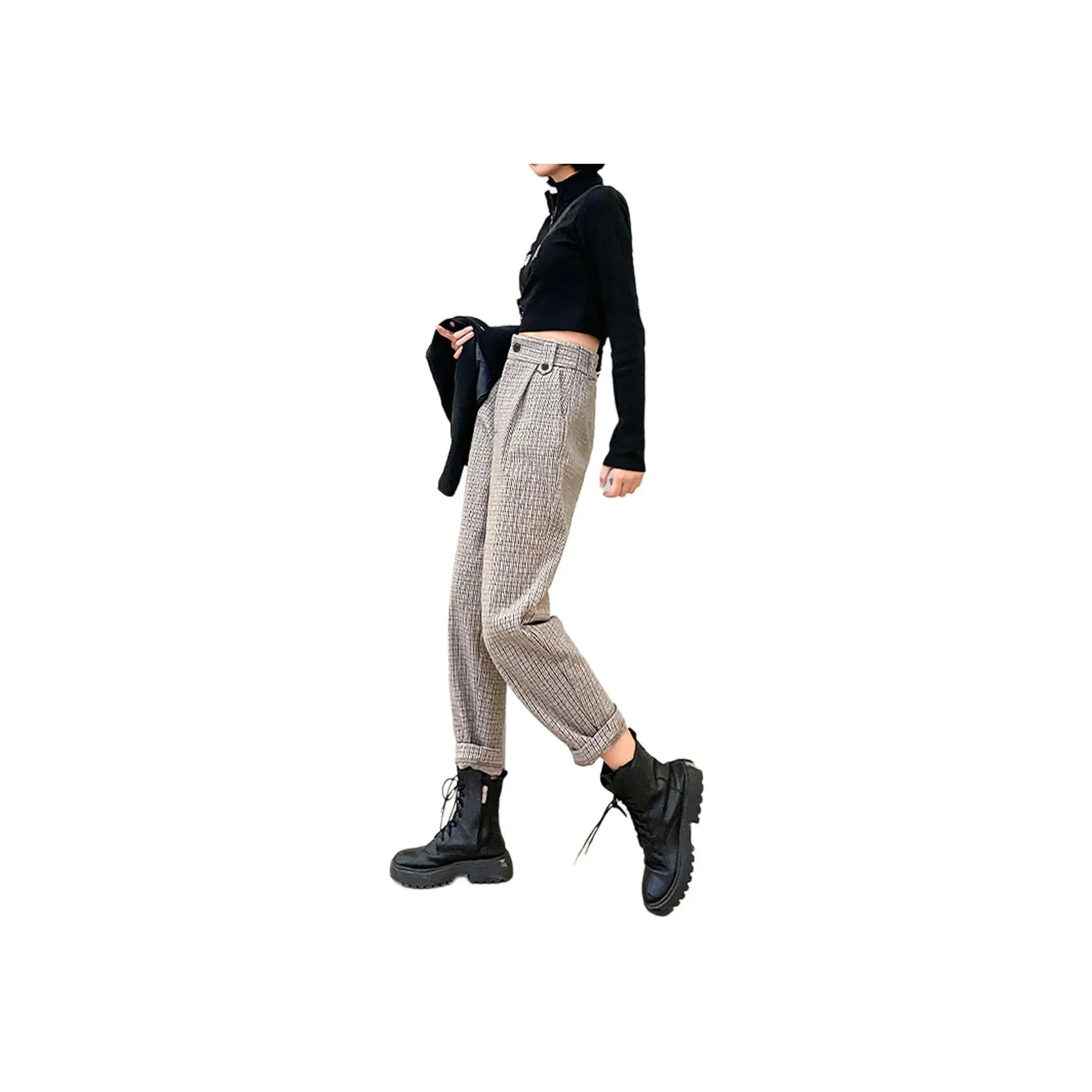 Weixi Casual Pants Women's Gray Plaid