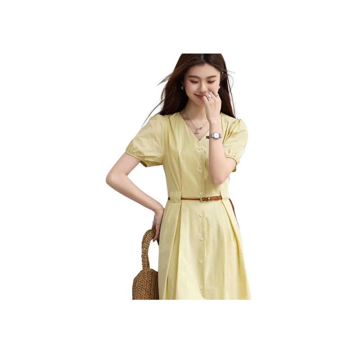 VICTORIA VERA Короткий рукав Платье Женское Светло-желтое