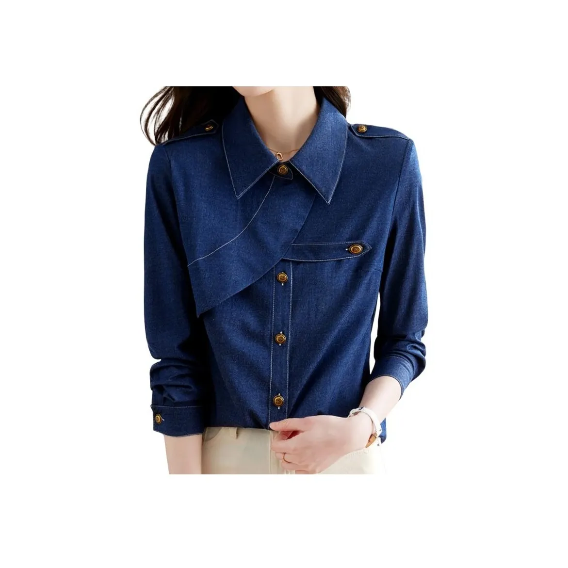 LANMOU 2383 Синий Женская Рубашка