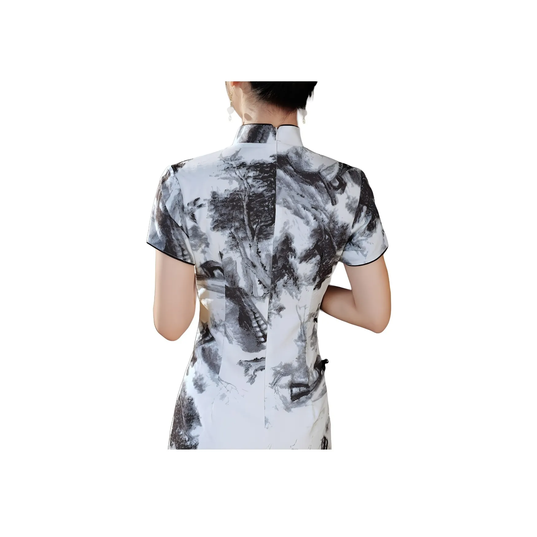 ENEESSI Cheongsam Women's Black White Ink Wash Painting