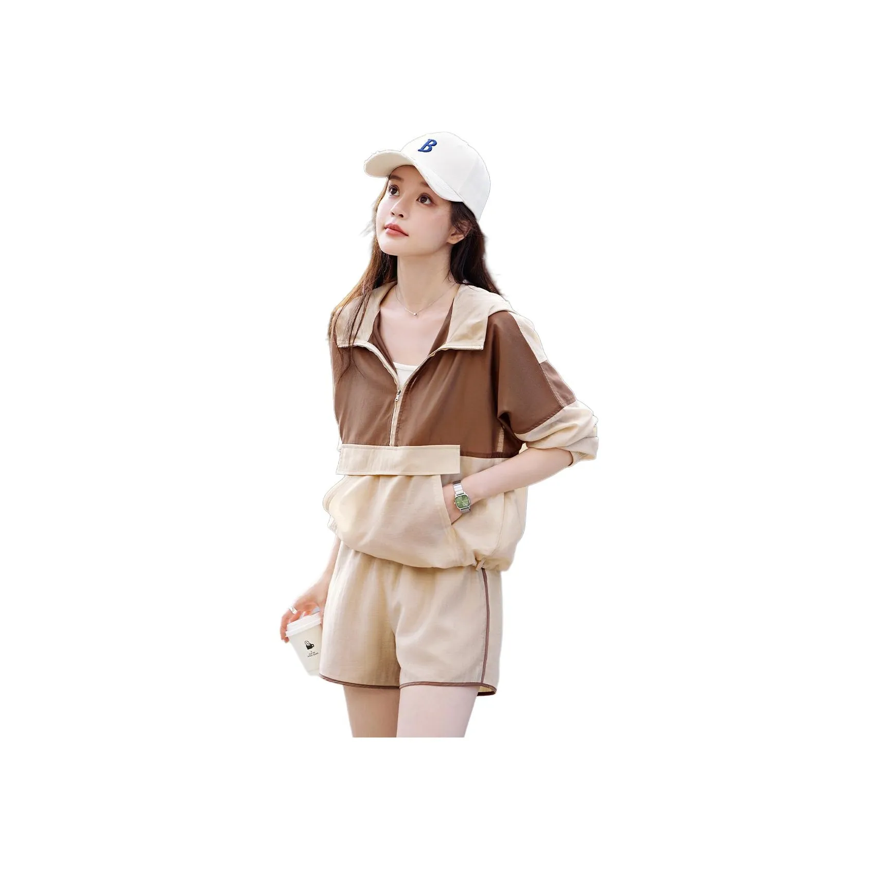 Mo Han Yi Mei Casual Suits Women's Beige & Coffee