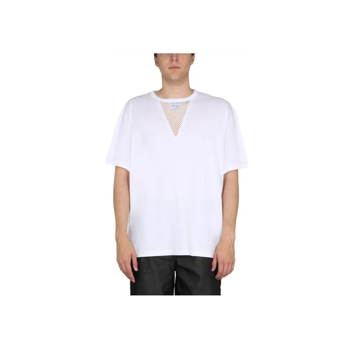 RAF SIMONS Fishnet panel Short sleeve T shirt