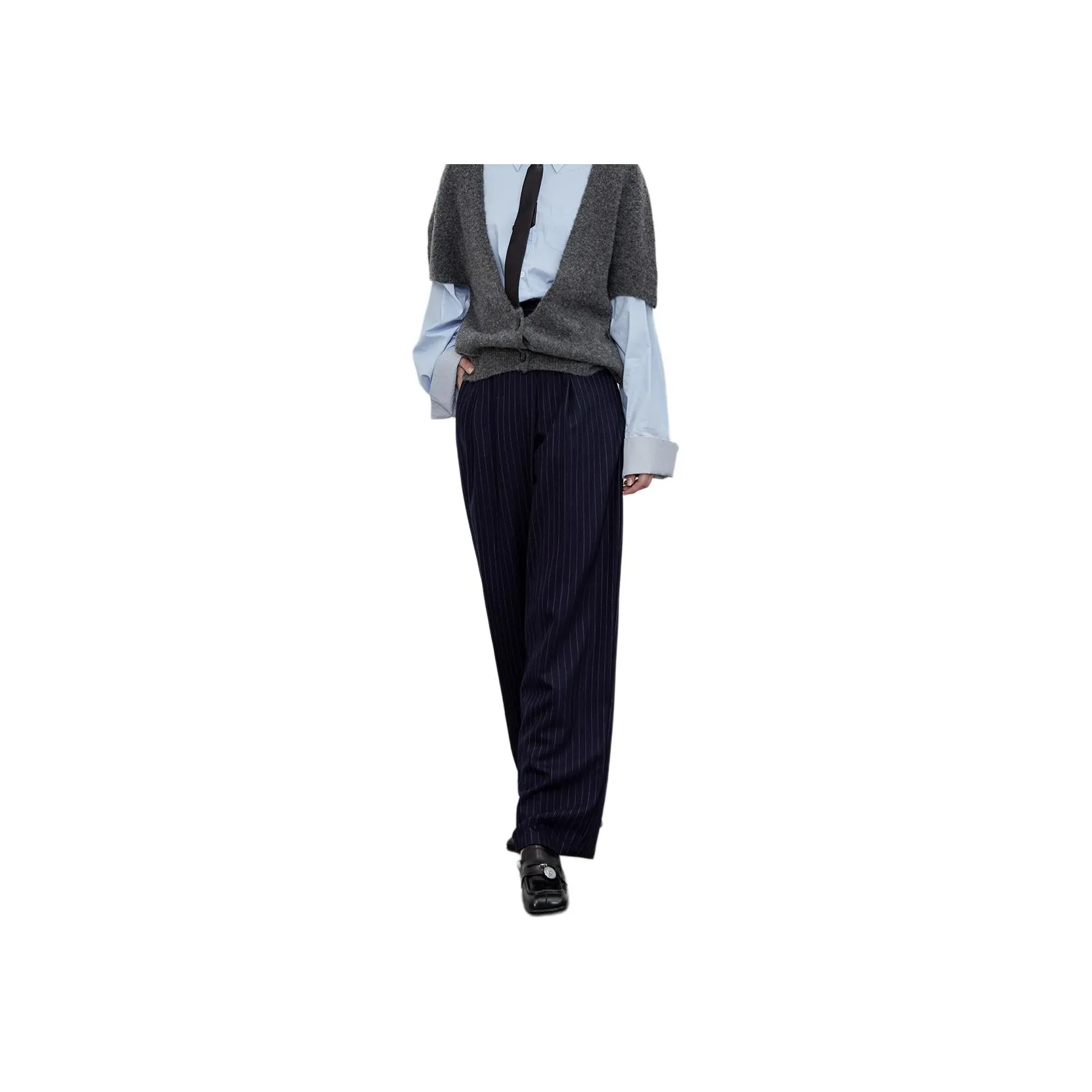 HERLAND Suit Trouser Women's Navy Blue Base With White Stripes
