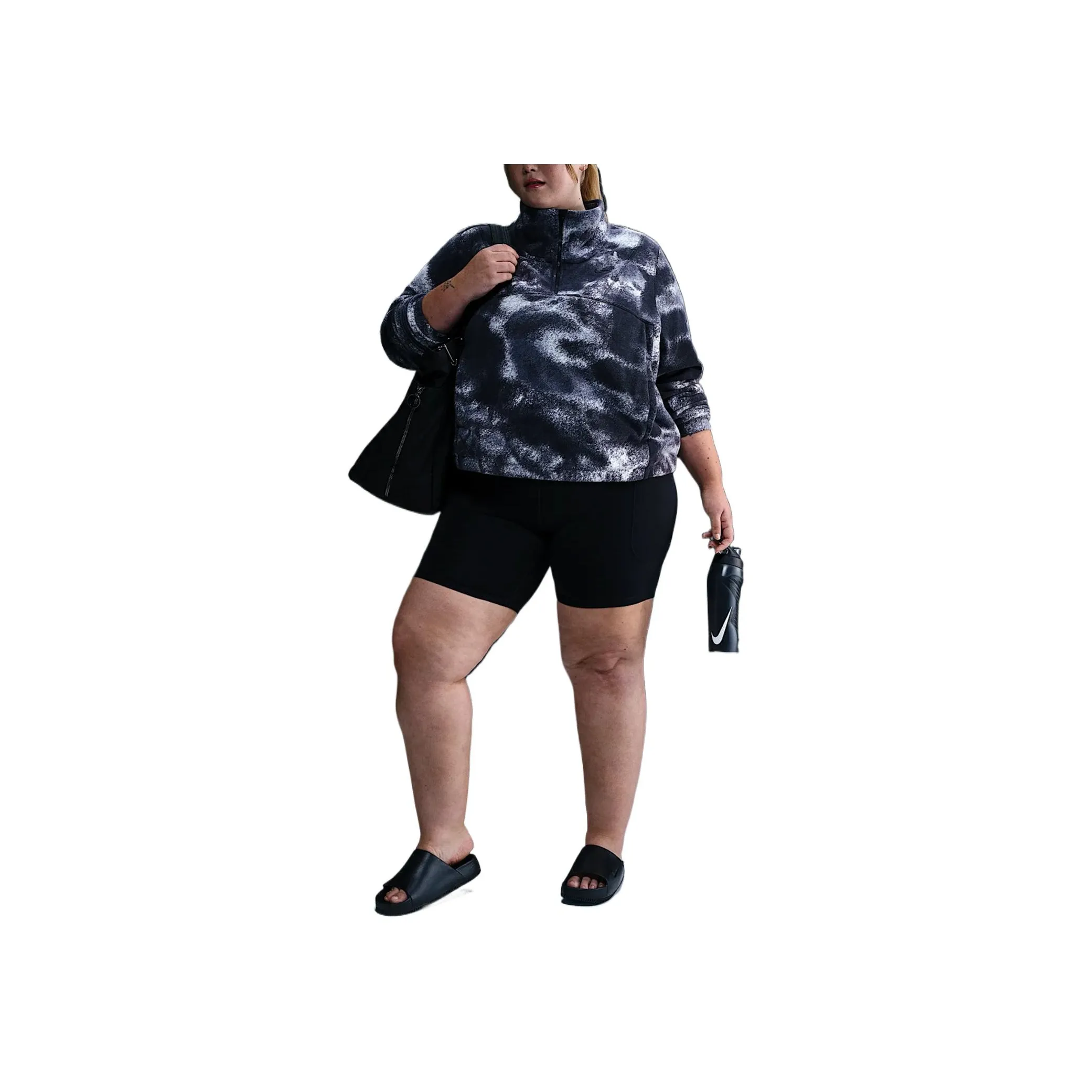 Nike One Women's Therma FIT Oversized 1/2 Zip Fleece Printed Top Plus Size