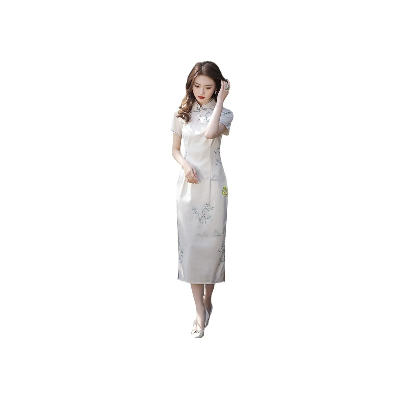 Red Colored Clothes Cheongsam Women's Jade Bamboo