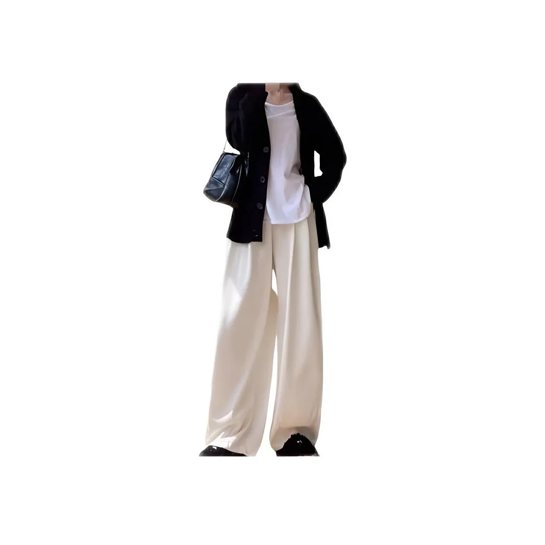 Genius Pooh Лето Драпированный Прямой крой Свободный покрой Тонкий Широкие брюки Женские