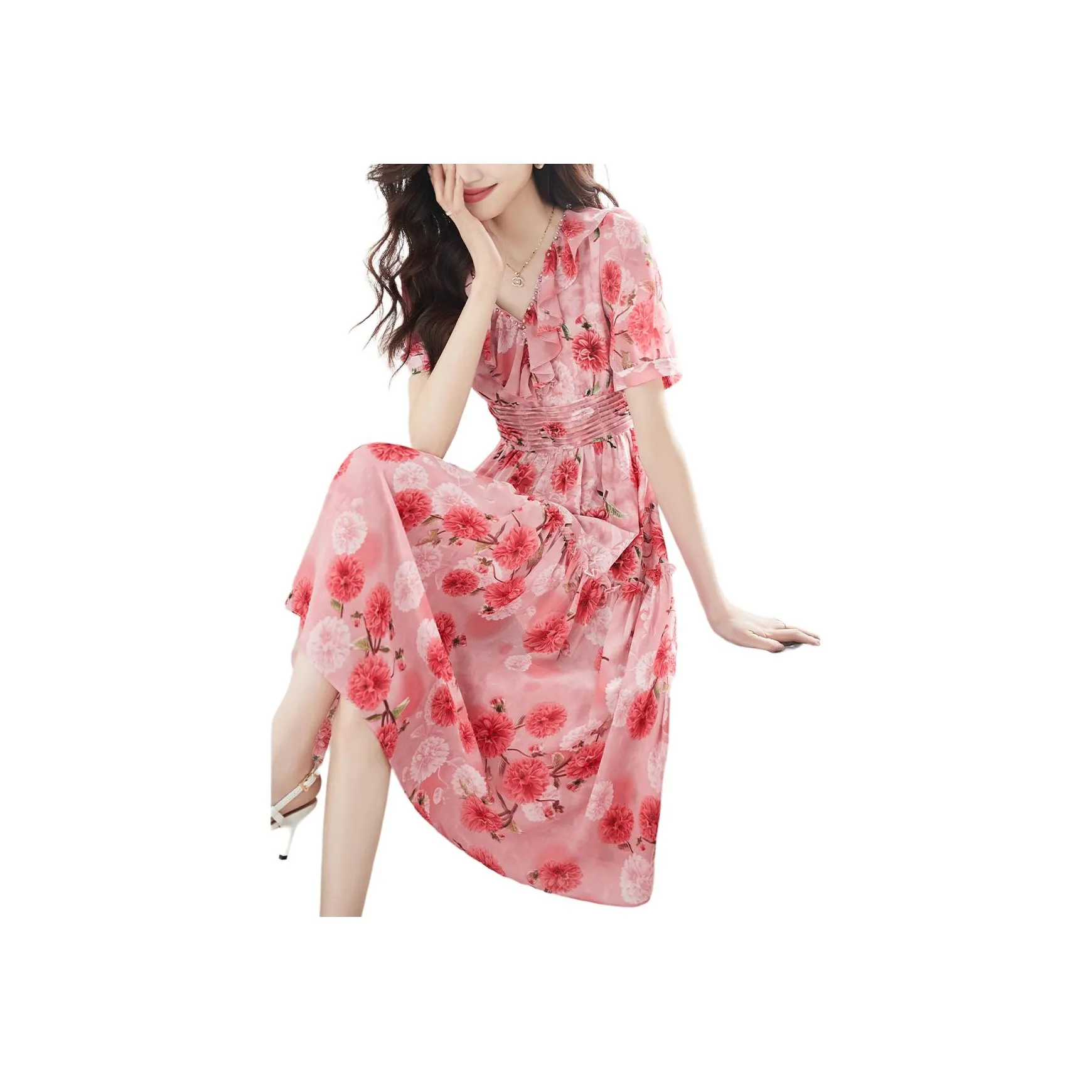 Mo Han Yi Mei Короткий рукав Платье Женское Розовое