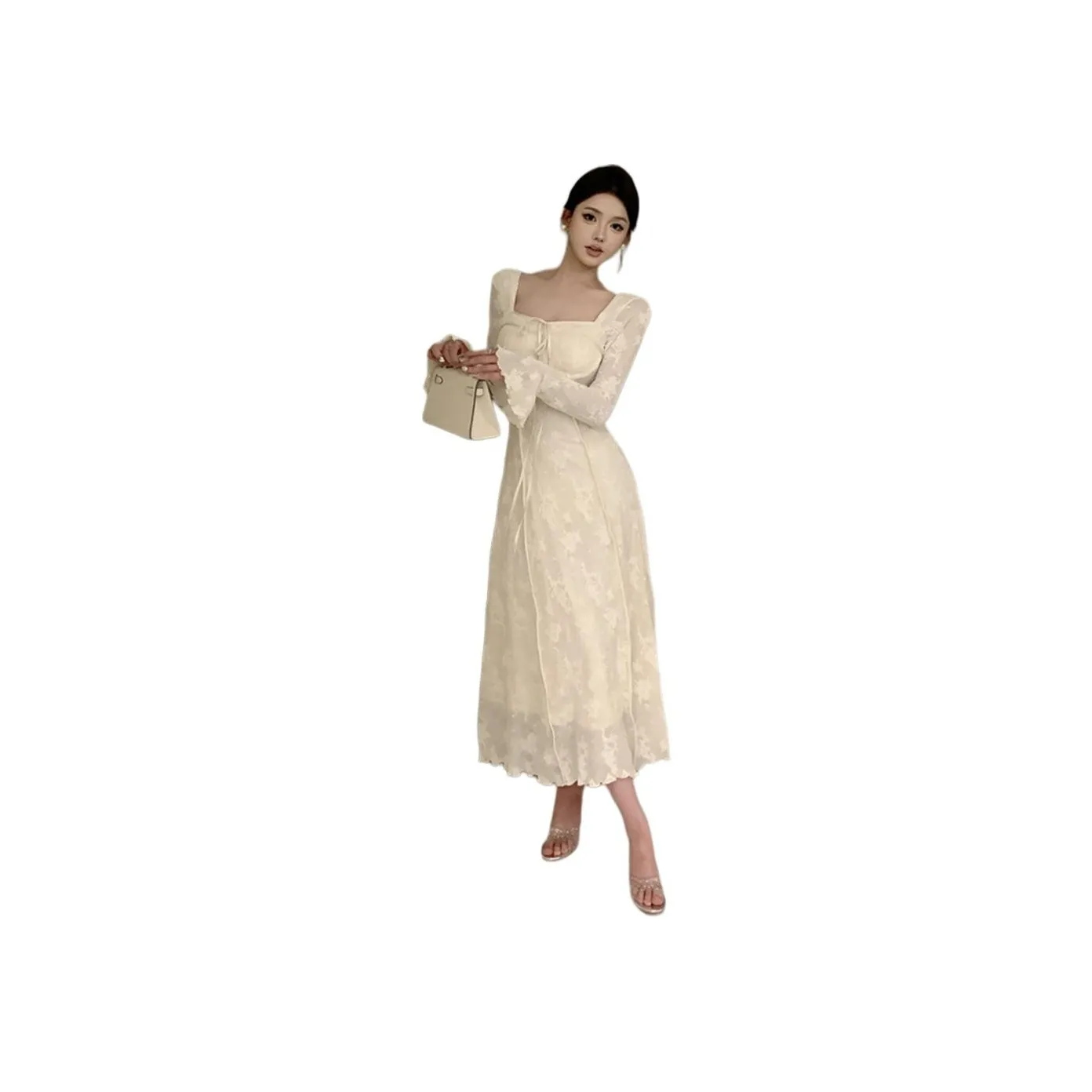 Si Bei'er Long Sleeved Dress Women's Beige