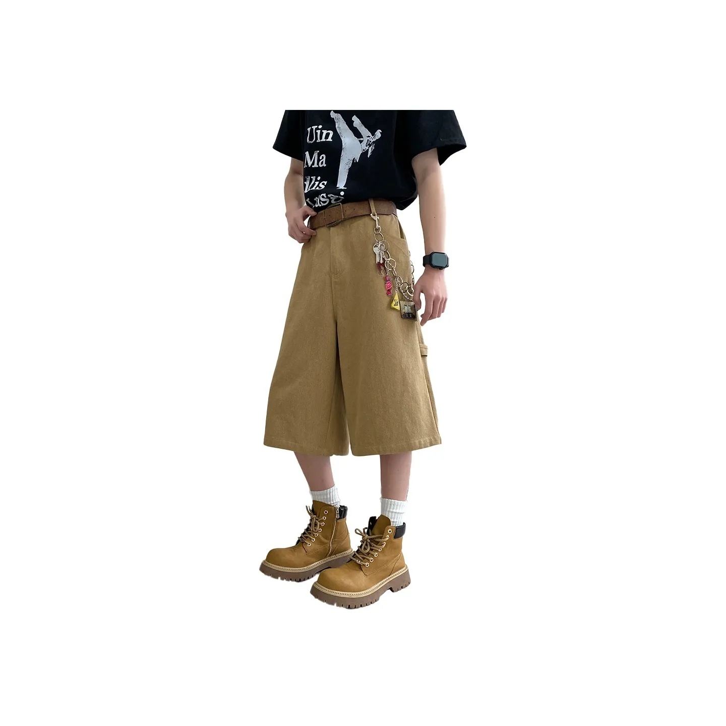 HCHUICHENG Denim Shorts Unisex Khaki