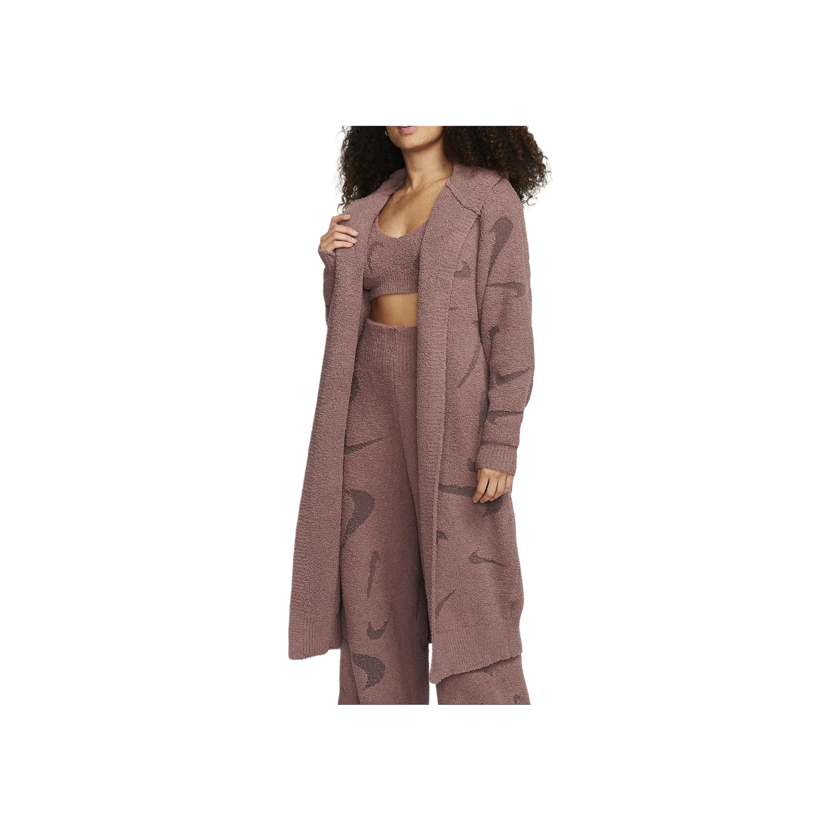 Nike Sportswear Women's Phoenix Cozy Boucle Long Knit Cardigan Mauve