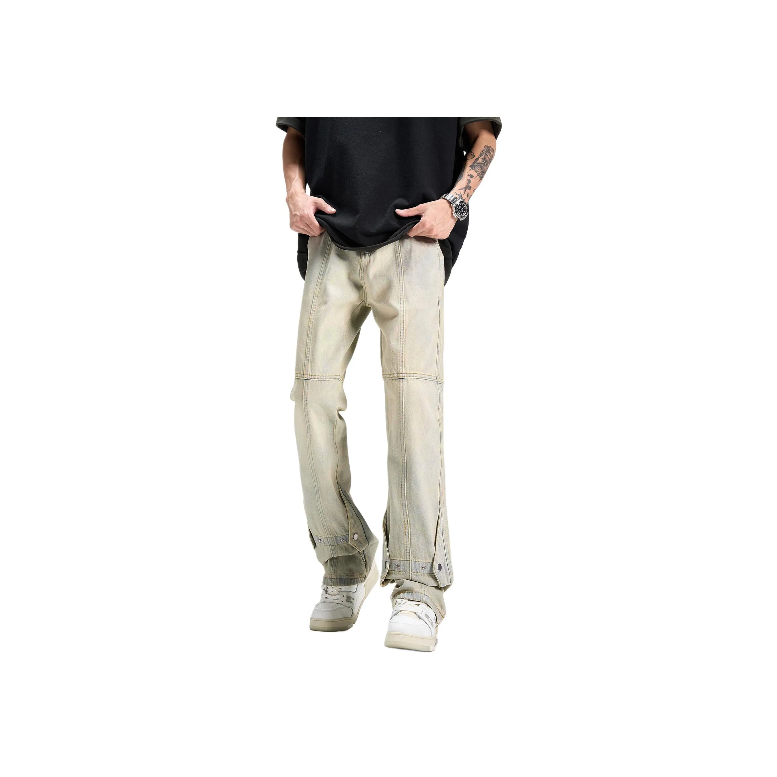 POLAR BEAR Thin Refreshing Jeans Unisex Bootcut Yellow Mud Black Pants